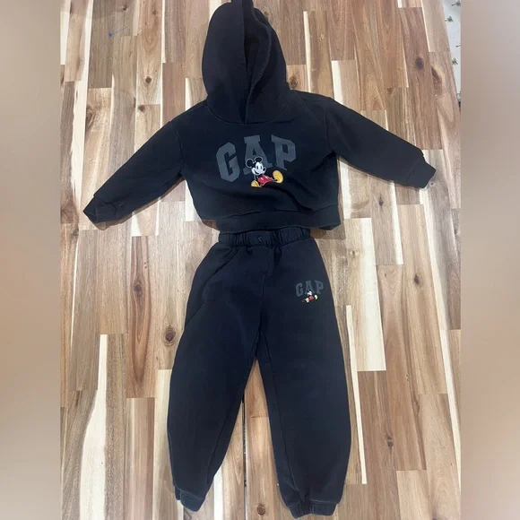 GAP x Disney Mickey Mouse Black Sweatpants Hoodie Set Toddler Size 3 Years - Picture 1 of 6